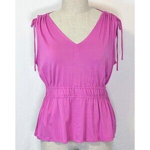 Wonderly Bright Pink Shoulder Tie Peplum Tank Top XL